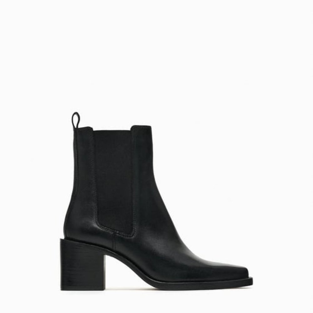 Zara Heeled Leather Chelsea Ankle Boots